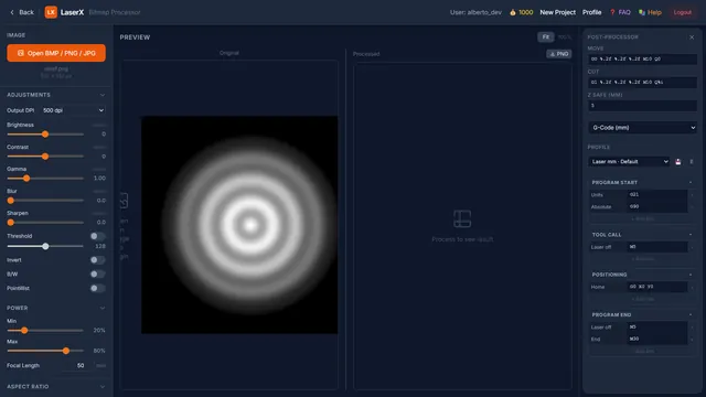 LaserX interface screenshot