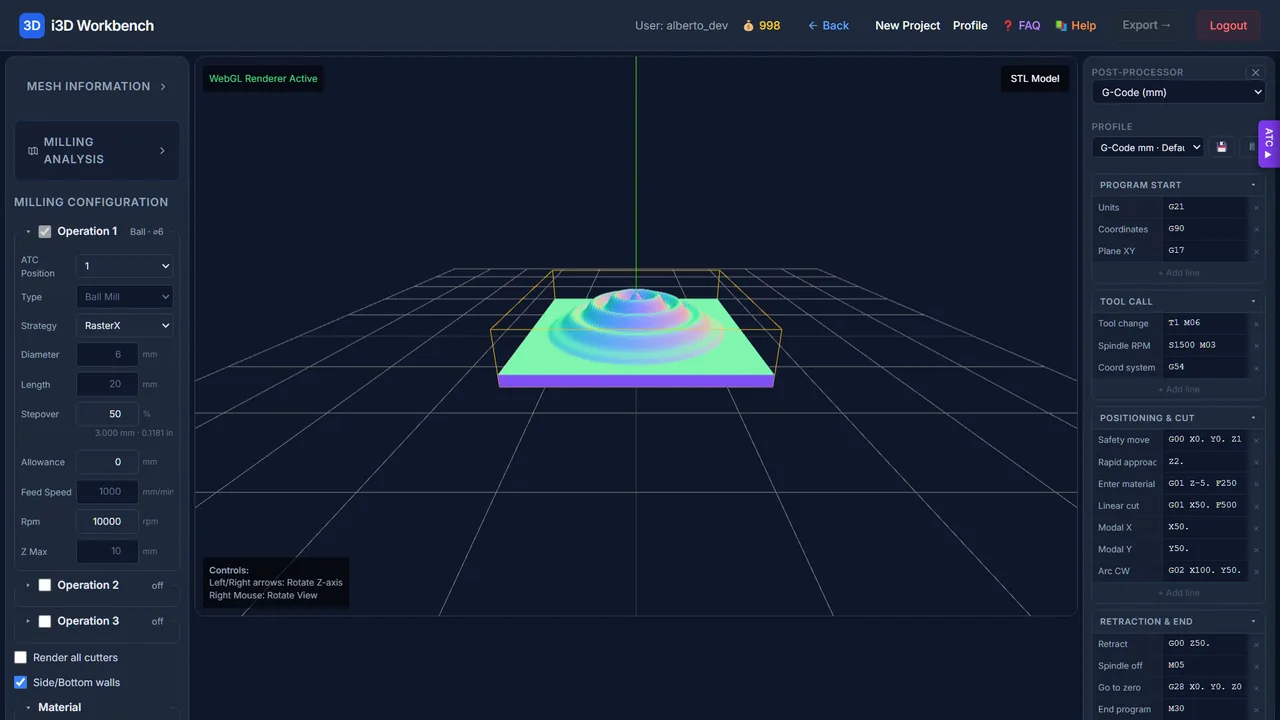 MillX — screenshot of the i3D Workbench interface